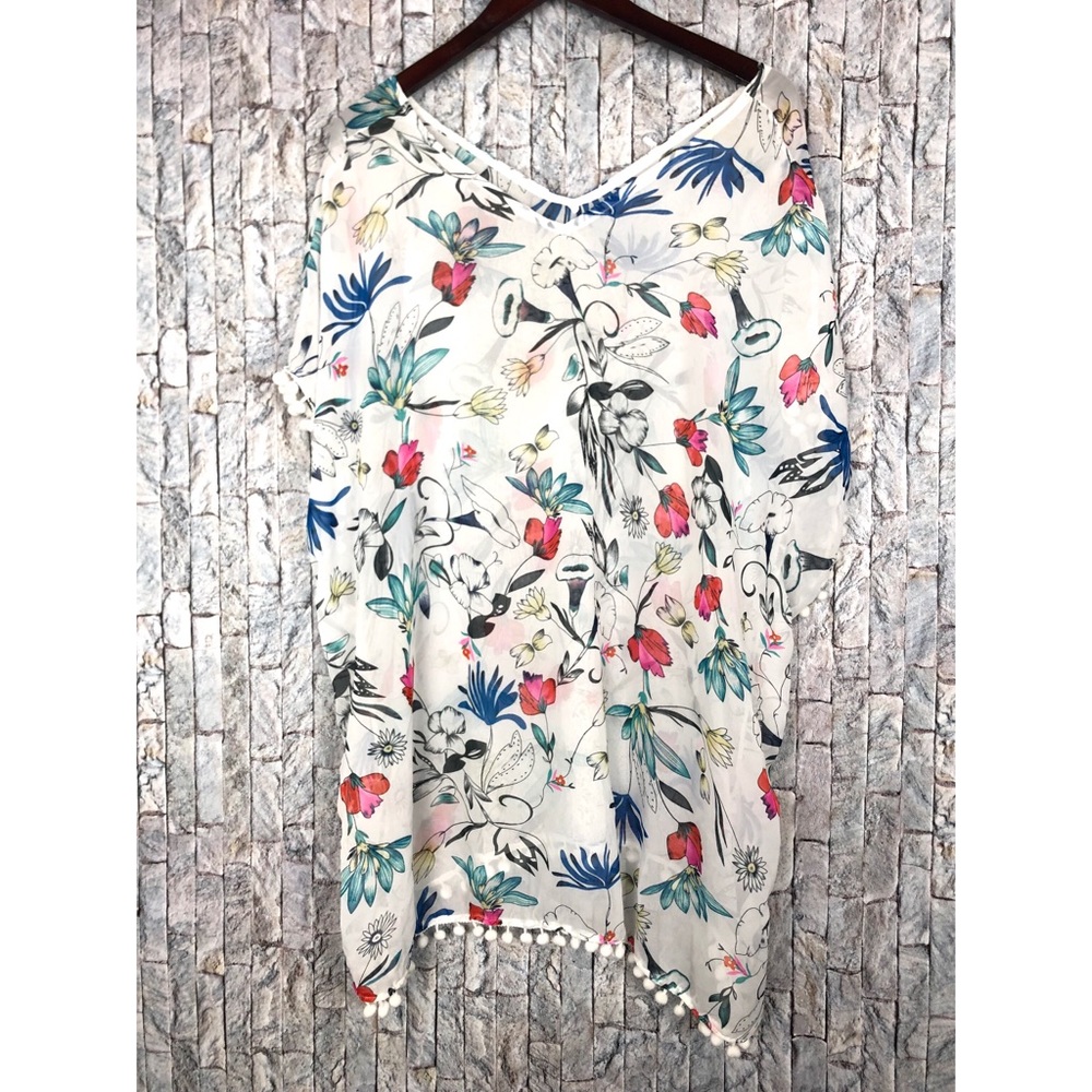 Swim cover Up White Floral Kimono Tunic